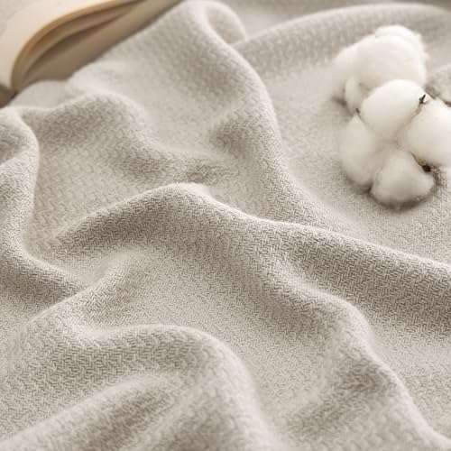 Bedsure 100% Cotton Blanket, Herringbone Weave, Queen Size, Linen Beige - color: 01 - Linen Beige, size: Queen
