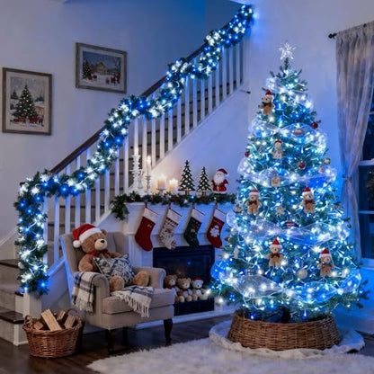 JMEXSUSS Connectable 100 LED Blue and White Christmas Lights with 8 Modes - color: Blue White, size: 100 LED
