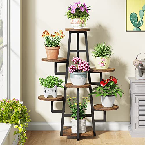 Tribesigns 7 Tier Plant Stand Indoor for Multiple Plants, Wooden Corner Plant Pots Holder Rack Flower Stand Tall Shelf Planter Organizer for Living Room Balcony Garden, Rustic Brown - color: Rustic Brown