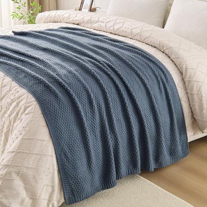 Blue Throw Blanket, Moss Knit, 60" x 80", Dusty Blue - color: Moss-dusty Blue, size: 60"x80"