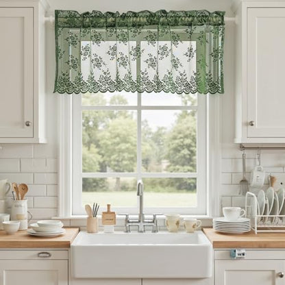 Kotile Emerald Green Sheer Valance for Kitchen Window W52xL18 Inch 1 Panel - color: Embrald Green