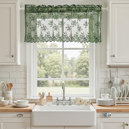 Kotile Emerald Green Sheer Valance for Kitchen Window W52xL18 Inch 1 Panel - color: Embrald Green