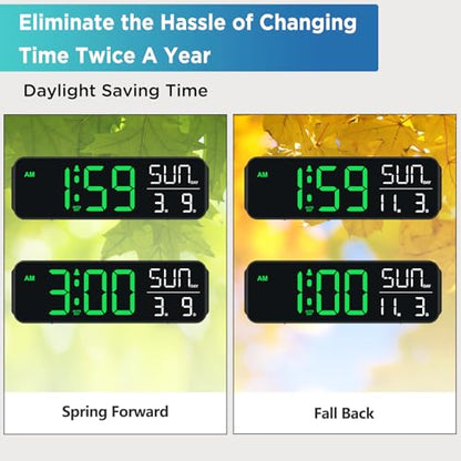 Peakeep Large Display Digital Alarm Clock for Bedroom with Date Day of Week - color: Green and White