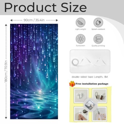 Starry Water Drops Glow Night Sky Door Curtain 70 X 35.4 Inch, Privacy Door Cover Decorative Room Divider Curtain Hanging Doorway Window Panel for Bedroom Living Room Bathroom Office Home Decor - color: Starry Water Drops Glow Night Sky