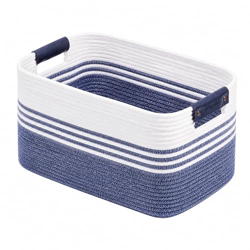 Cotton Rope Laundry Basket Extra Large, 22.8GAL Collapsible Woven Storage Baskets for Living Room Kids Toys Stuffed Animal,Boho Rectangular Decorative Hamper for Dirty Clothes, Blankets Denim Blue - color: DenimBlue, size: 22.8GAL