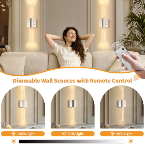 Battery Operated Wireless Wall Sconces, 2 Pack Dimmable Wall Lighting - color: Nickel