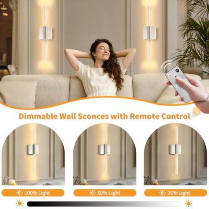 Battery Operated Wireless Wall Sconces, 2 Pack Dimmable Wall Lighting - color: Nickel