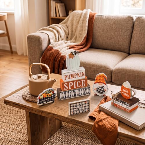 11 Pcs Fall Wooden Table Decorations Pumpkin Tiered Tray Decor - style: Hello Fall