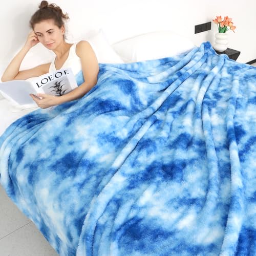 Fleece Throw Blanket, Soft Plush Flannel Fleece Blanket for Couch Sofa Bed, Cozy Warm Soft Throw Blanket for Bedroom Living Room, Luxury Decorative Blanket, Birthday Gifts for Women - color: Blue Tie Dye Blanket, size: Throw Size 50" x 70"(130 x 178 cm)
