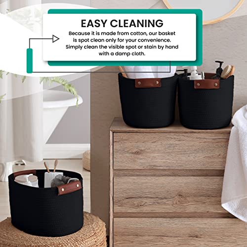 3 Pack Woven Cotton Rope Storage Basket, 15x10x9, Black - color: Black