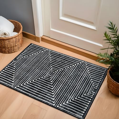 Rugshop Bohemian Stripes Marbella Non-Slip Washable Area Rug Black 2' x 4' - color: Black, size: 2' x 4' (Rectangular)