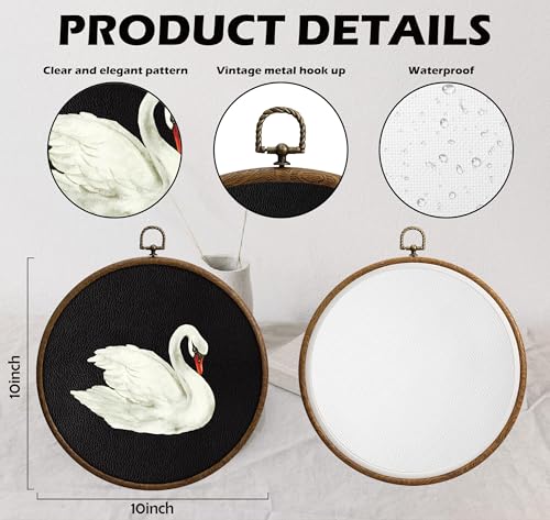 Vintage Swan Wall Art, Swan Decor, Printed Canvas Wall Hanging for Bedroom Kitchen Home Office, Round Wall Decoration, Bedroom Wall Decor, Living Room Wall Art, Circular Wall Hanging with Hooks,10 - color: Swan09