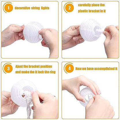 Vigdur White Paper Lantern String Lights Plug in Connectable, 9.8FT - color: White