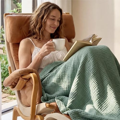 Bedsure 100% Cotton Muslin Blankets for Adults, King, 4-Layer, Sage Green - color: 02 - Sage Green, size: King (108" X 90")