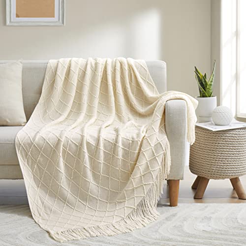 Acrylic Knitted Throw Blanket, White, 50 x 60 Inches - color: White