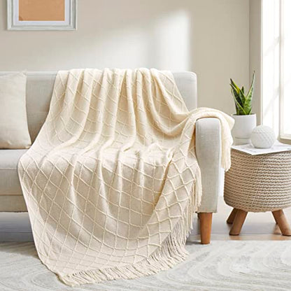 Acrylic Knitted Throw Blanket, White, 50 x 60 Inches - color: White