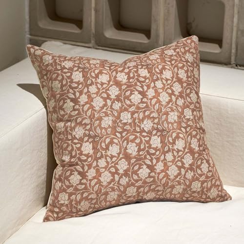 DOMVITUS Floral Pillow Covers 18x18, Throw Pillows for Couch, Floral Print Pillow Cover, Decorative Neutral Accent Throw Pillow Covers for Living Room, 1PC, Brownish Orange - color: Brownish Orange, size: 18" x 18" (Pack of 1)