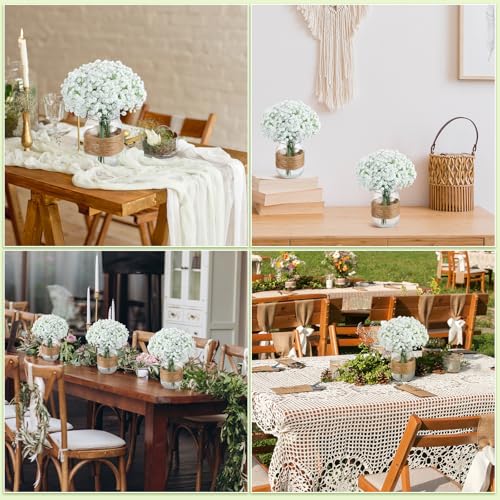 43 Pcs/ 6 Set Babybreath Mason Jar Table Centerpiece Mason Jar Vases - size: Babybreath