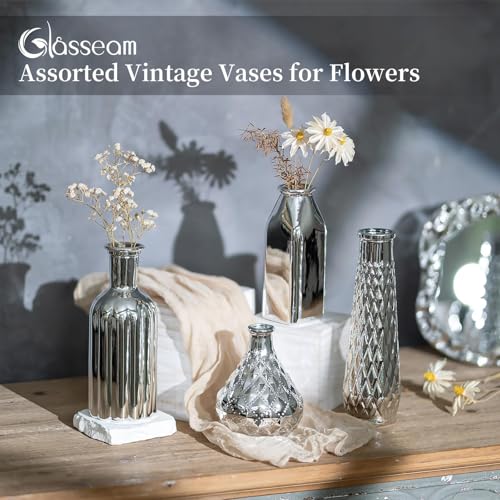Glasseam Silver Glass Vase for Single Flower: 8 Pcs Small Decorative Vases - size: 8pcs
