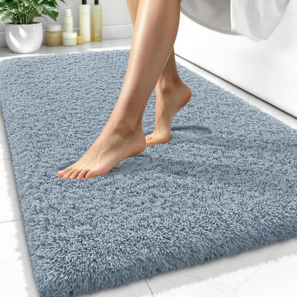 OLANLY Microfiber Bathroom Rugs 34x21, Ultra Soft Bath Mat, Airy Blue - color: Airy Blue, size: 34" X 21"