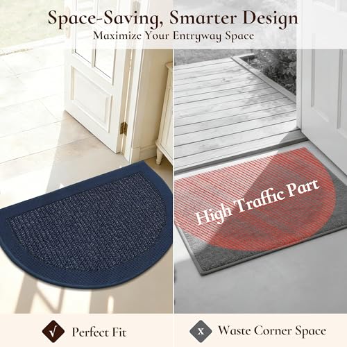 Dirt Trapper Door Mats 24" x 36", Non-Slip & Washable, Blue - color: Blue, size: 24" X 36" (Semicircular)
