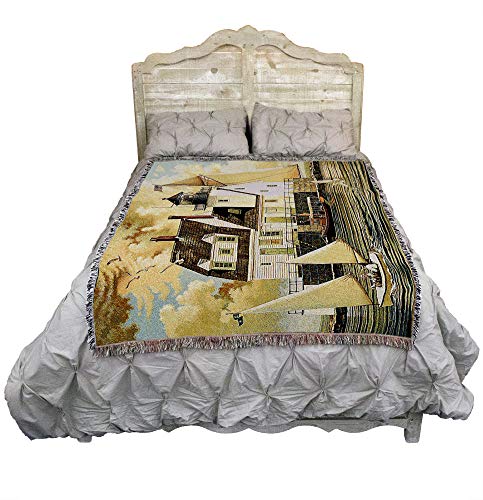 Pure Country Weavers Rockland Breakwater Light Blanket by Charles Wysocki - Early America Coastal Ocean Beach Gift Tapestry Throw Woven from Cotton - Made in the USA (72x54) - color: Rockland Breakwater
