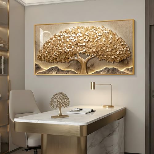 Large Framed Modern Gold Tree of Life Wall Art for Living Room, 30x60 In - color: Warm Gold, size: 60"L x 30"W