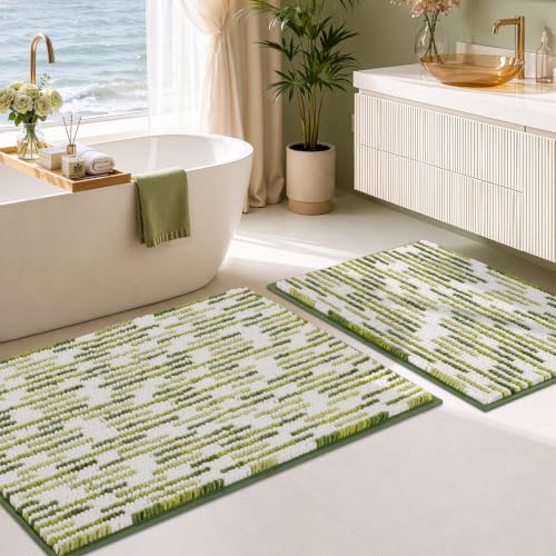 BSICPRO Bathroom Rugs Sets 2 Piece, Modern Bath Mat 20"x32"+16"x24", Sage - color: Sage and White, size: 20" x 32" Plus 16" x 24"