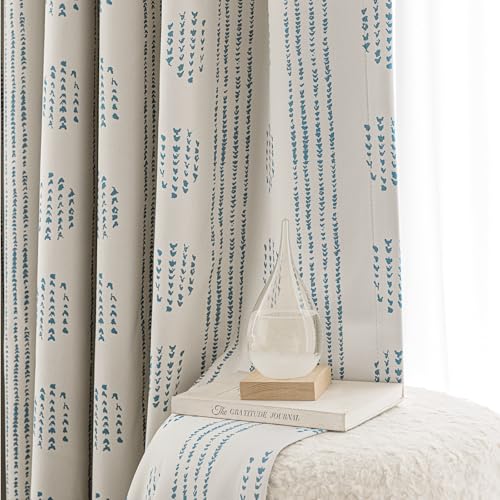 100% Blackout Blue Boho Curtains, 90 Inches, 2 Panels for Bedroom - color: Blue, size: 52"W x 90"L (Pack of 2)