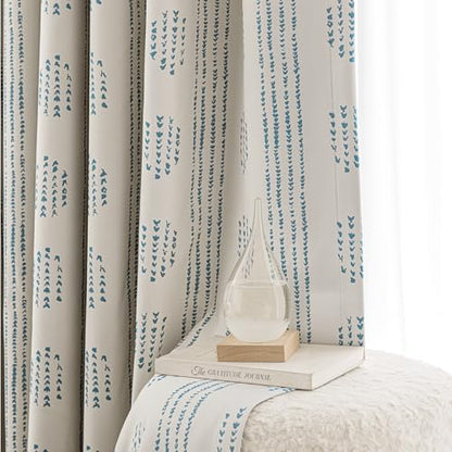 100% Blackout Blue Boho Curtains, 90 Inches, 2 Panels for Bedroom - color: Blue, size: 52"W x 90"L (Pack of 2)