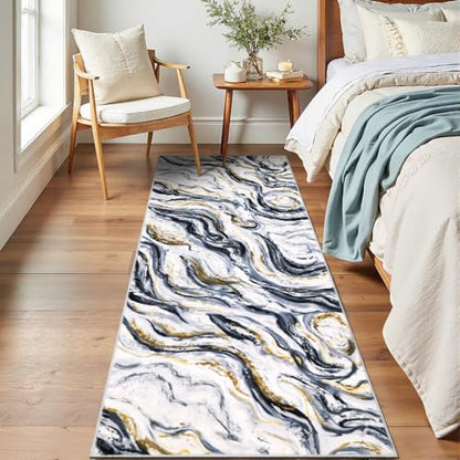 Yamaziot 2x6 Washable Modern Abstract Runner Rug Non-Slip for Hallways - color: Black, size: 2x6ft