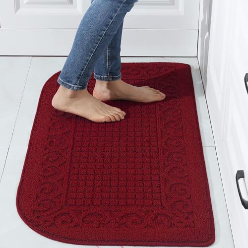 COSY HOMEER 39x20 Half Round Kitchen Rug,Non Slip Washable Mat,Burgundy 1PC - color: Burgundy, size: 1'8" x 3'3" (Semicircular)