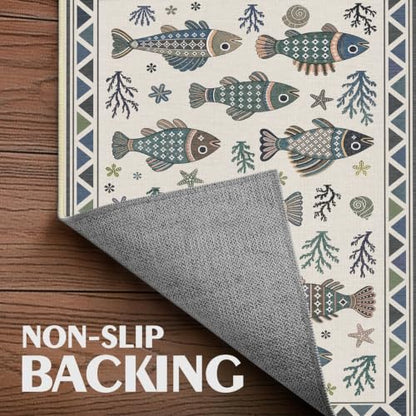 9x12 Fish Ocean Area Rug for Living Room Coastal Rugs Low Pile Non Slip - color: Fish, size: 9'x12' (Rectangular)
