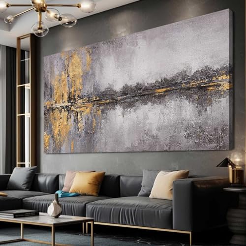 Abstract Wall Art Framed Canvas Wall Decor Gold Grey Pictures Vintage Prints Artwork for Living Room Dinning Room 29"x58" - color: Grey, size: 58"L x 29"W