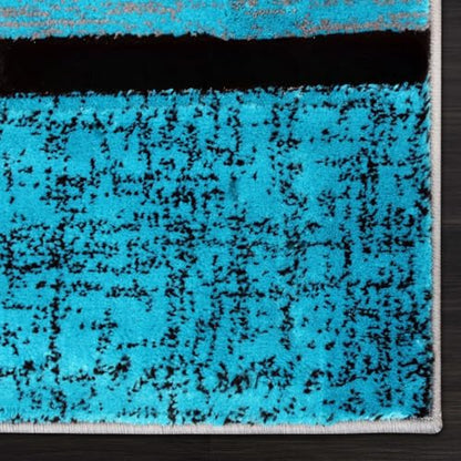Modern Luna 3995 Geometric Living Room Rug - Area Rugs for Living Room Dining & Bedroom - Hand Carved Runner Carpet - Durable Polyester - Non-Fade Stain-Resistant - Turkish Made - color: Turquoise, size: 5' x 7' (Rectangular)