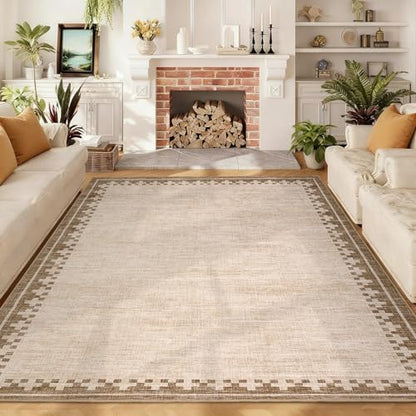 GarveeHome 8x10 Cross Bordered Living Room Rug Non Slip Neutral Carpet - color: Beige, size: 8' x 10' (Rectangular)