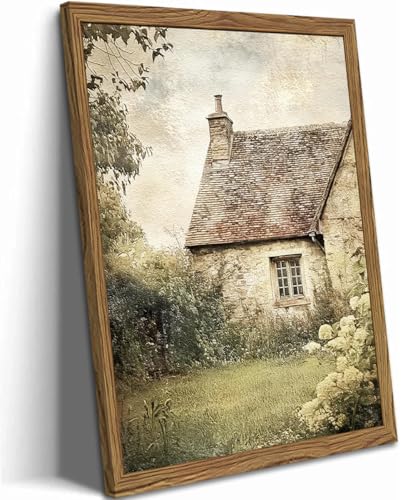 Vintage Farmhouse Wall Art, 3D Textured Nature Landscape Wall Decor Paintings, Hand Drawn Sandstone Farm House Picture Prints Artwork for Bedroom Living Room 12x16 inch Wood Framed - color: color house, size: 16"L x 12"W