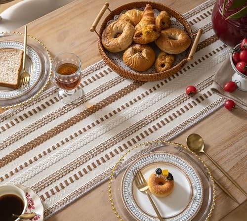 Caflife Brown and Beige Woven Fall Rustic Boho Table Runner 72 Inchs Long - color: Brown, size: 13x72Inch