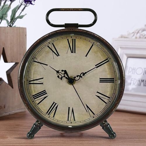 Vintage Desk Clock, Brown, 8 Inches, Battery Operated