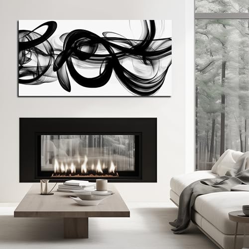 MDHKVPM Black Abstract Canvas Wall Art For Living Room Large Size - color: Black, size: 58"L x 29"W