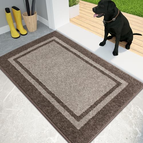 PURRUGS Dirt Trapping Indoor Door Mat, 24" x 36", Beige & Grayish Brown | Machine Washable, Non-Slip, Waterproof TPR Backing, Super Absorbent, Low Profile, Entryway Rug for Muddy Paws and Shoes - color: Beige & Grayish Brown, size: 24" X 36"