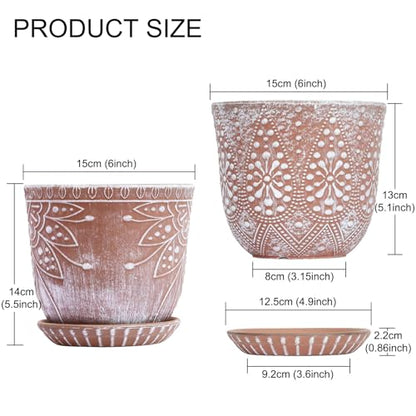 Gepege Ceramic Plant Pots, 6 Inch Indoor Planters with Drainage & Saucers - color: Clay+white, size: 6 Inch - Set of 2