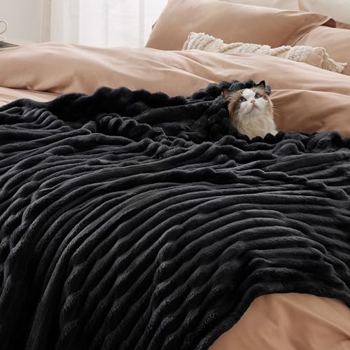 Bedsure Soft Full Size Fleece Blankets for Bed Black 84"x90" - color: Black, size: Full