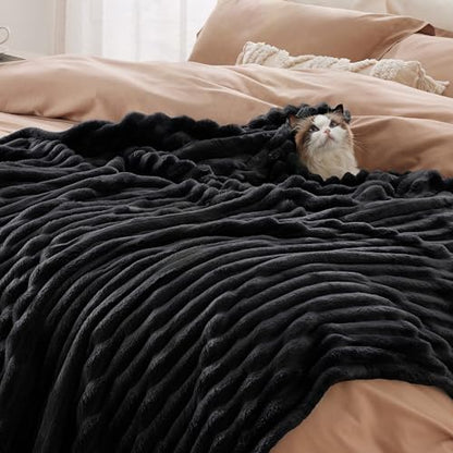 Bedsure Soft Full Size Fleece Blankets for Bed Black 84"x90" - color: Black, size: Full