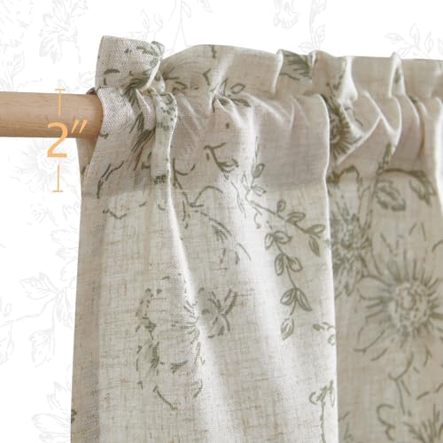 jinchan Green Floral Linen Kitchen Tier Curtains and Valance Set 3 Pieces - color: Alice | Green on Linen, size: 26"W x 24"L (Pack of 3)