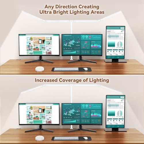 Pzloz Led Desk Lamp with Clamp: Architect Desk Lamp for Home Office, Eye Caring Double Head Computer Monitor Work Desk Light with Remote Control - 24W Flexible Dimmable Desktop Table Lamp White - color: Light White