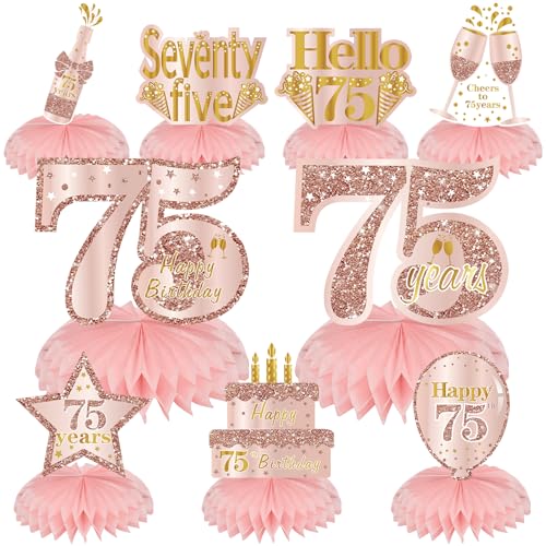 Turypaty Happy 75th Birthday Honeycomb Table Centerpieces Decorations Women - style: Pink Rose Gold 75th