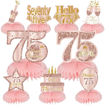 Turypaty Happy 75th Birthday Honeycomb Table Centerpieces Decorations Women - style: Pink Rose Gold 75th