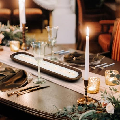 Gerrii 30 Inch Wooden Dough Bowl, Farmhouse Candle Centerpiece