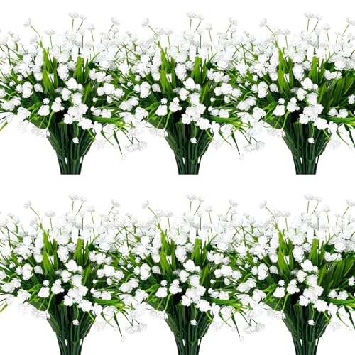 TURNMEON 12 Bundles Artificial Flowers for Outdoors Summer Decor - color: White, size: 12 Bundles